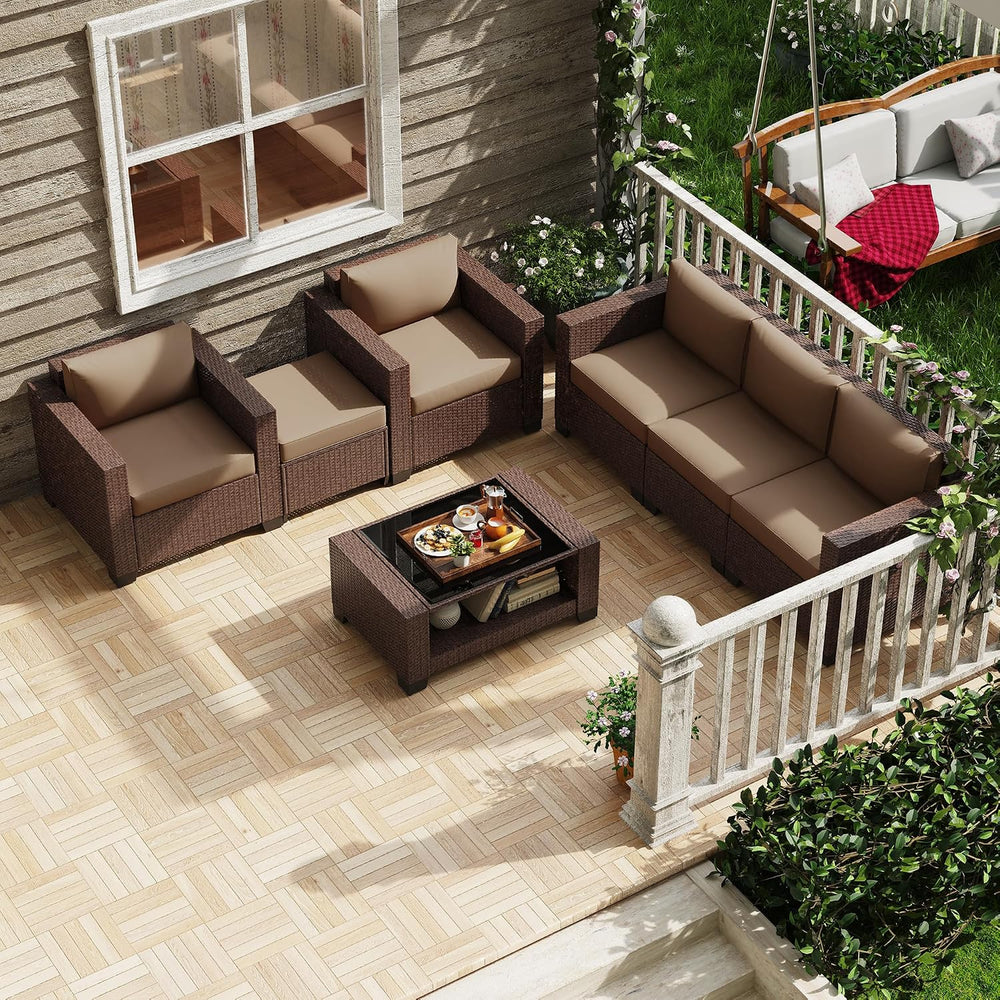 KIGOTY Patio Furniture Set 7 PCS Patio Conversation Sets, All-Weather PE Ratt...