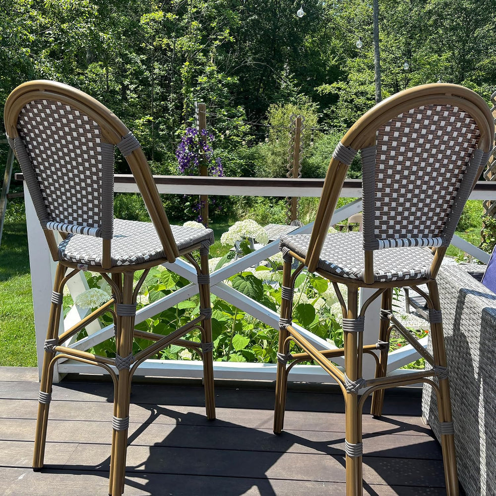 PURPLE LEAF Bar Stools French Bistro Rattan 30" Set of 2 Kitchen, Grey