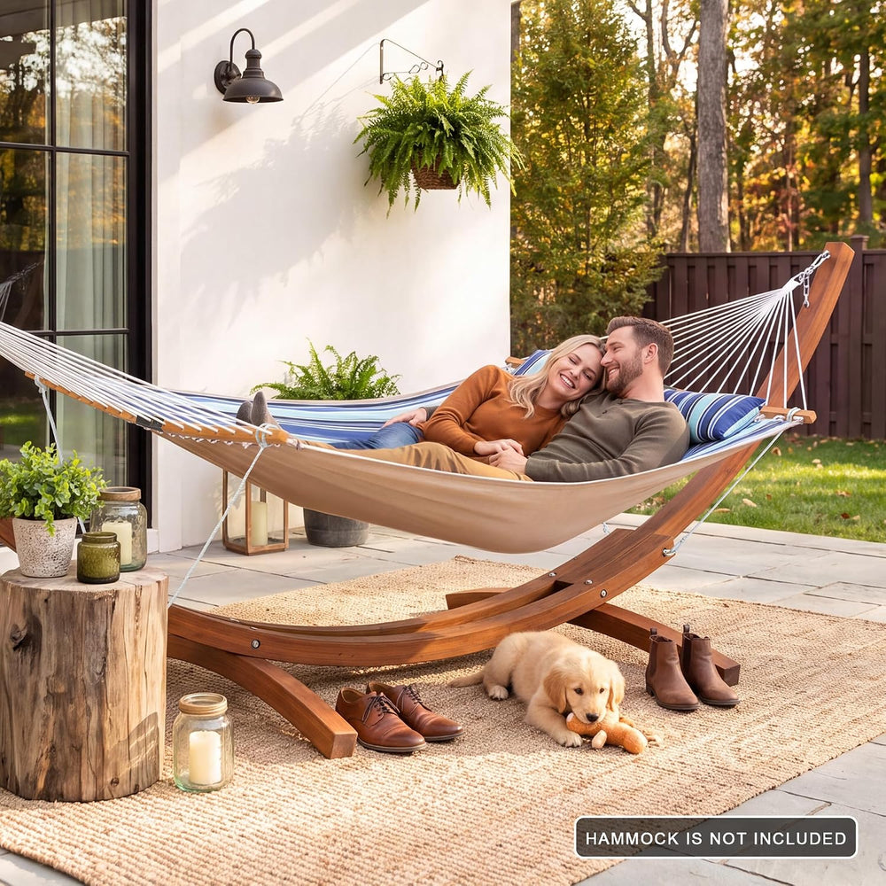 13.6 Feet Curved Wooden Hammock Stand Only, Brown