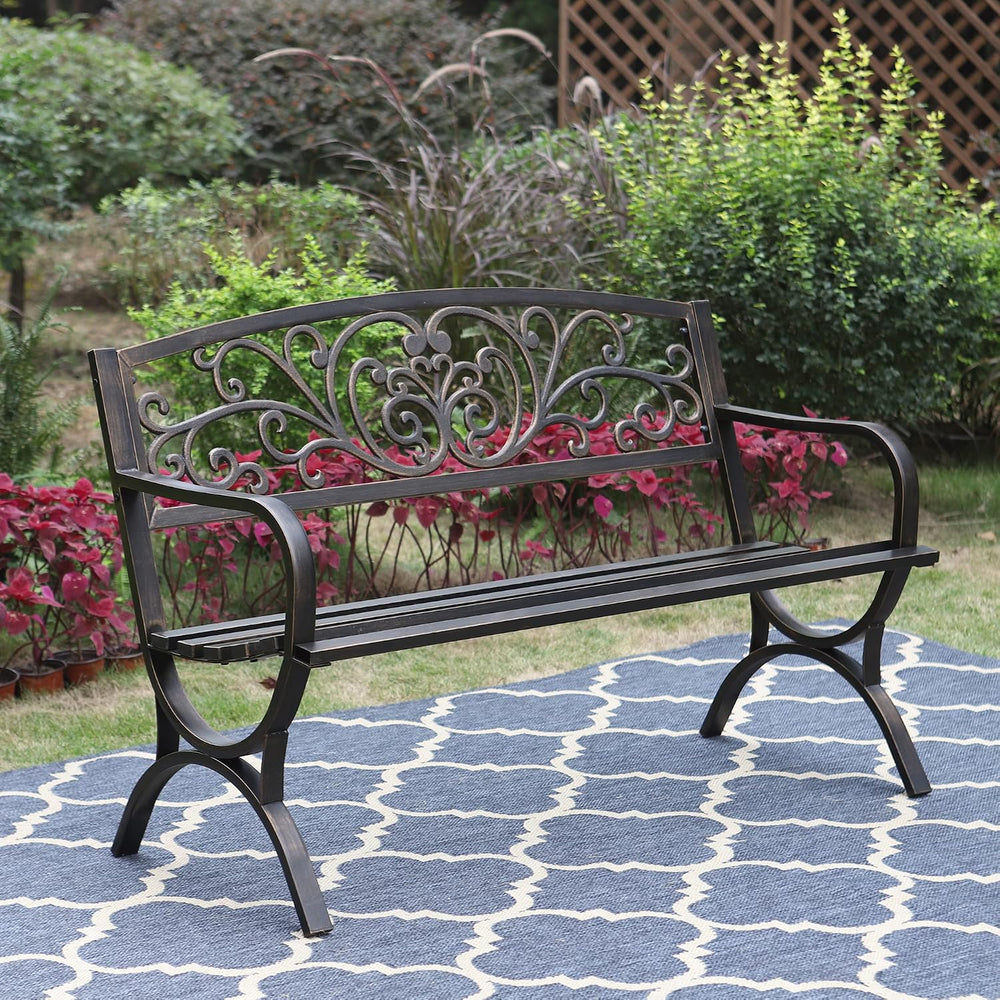 Sophia & William Metal Outdoor Bench Classic Floral Pattern , 50" Br...
