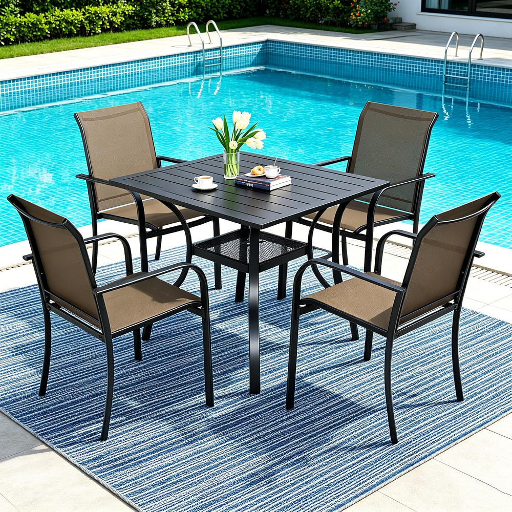 5 Pieces Outdoor Dining Set, Patio Furniture Set with 4 x Textilene Dinning C...