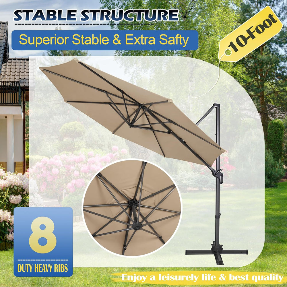 Sunnyglade 10Ft Cantilever Patio Umbrella, 360° Rotation & Integrated Til...