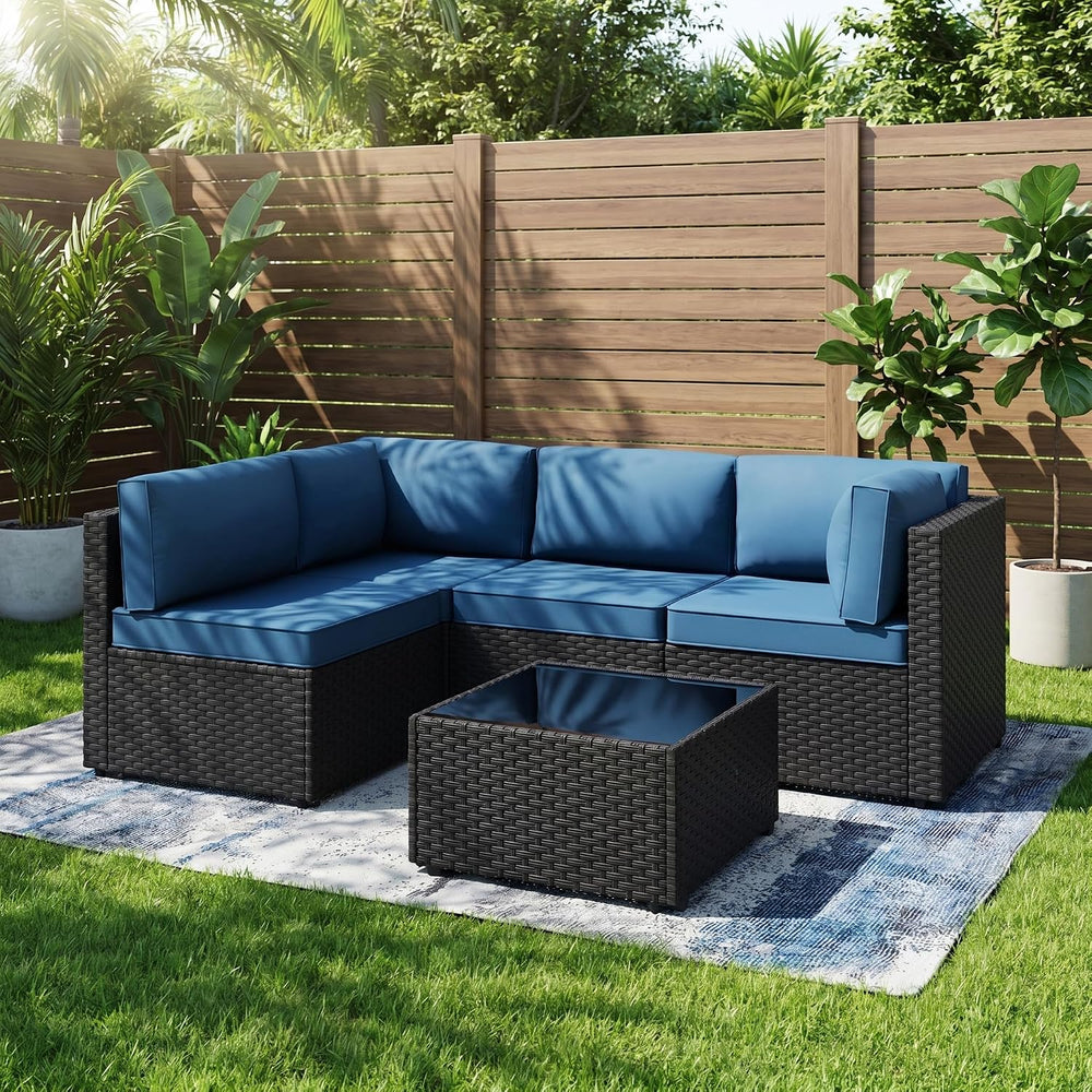 SUNLEI 5 Piece Patio Furniture Set, Outdoor Rattan Sectional Sofa with Coffee...