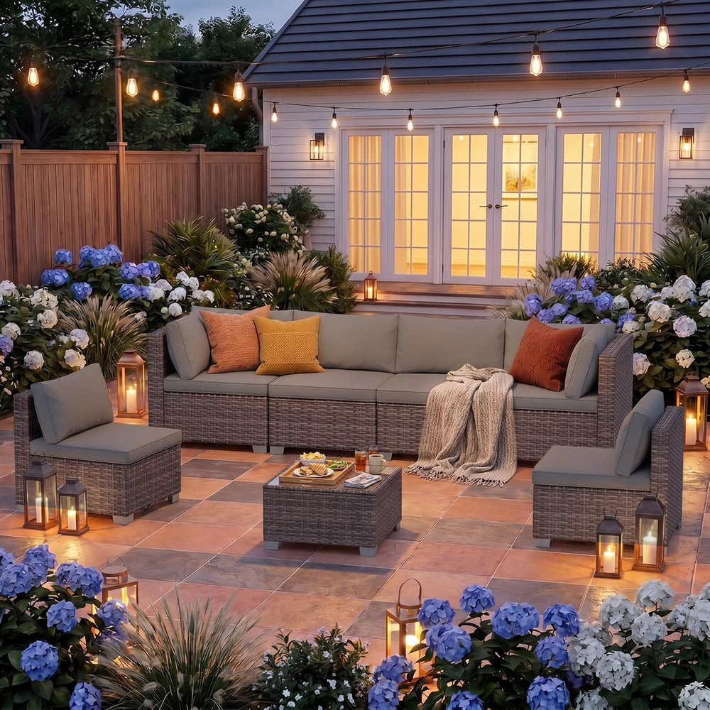 Ahomly 7-Piece Patio Furniture Set, Outdoor Sectional Couch, Grey