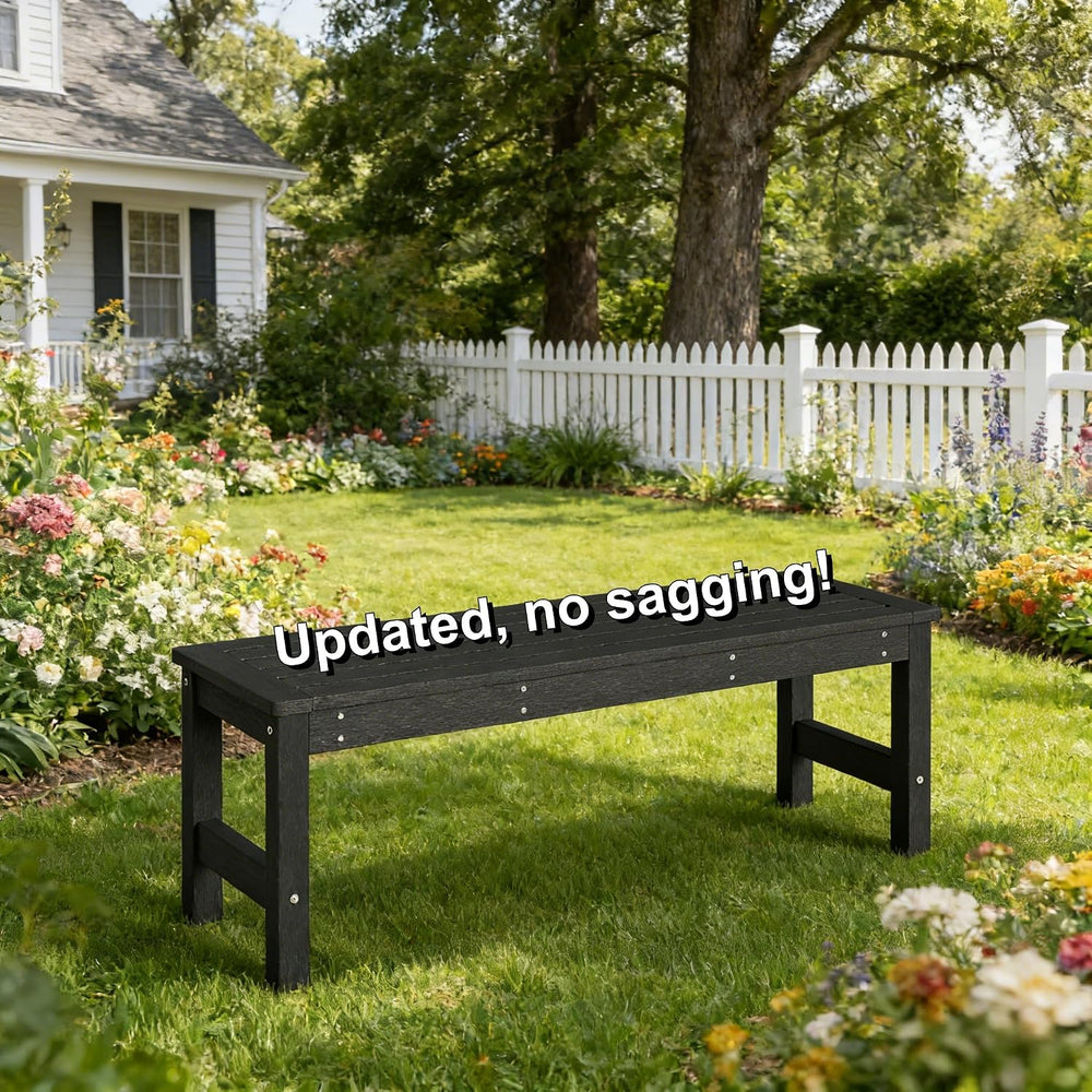 48" HDPE Outdoor Bench, 2-Person Backless Garden Bench, Black