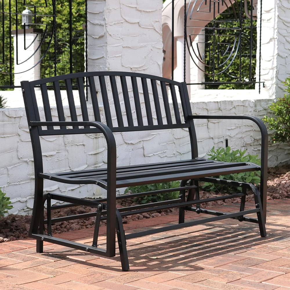 Sunnydaze 50-Inch W 2-Person Glider Garden Bench - 615 lb Capacity - Black