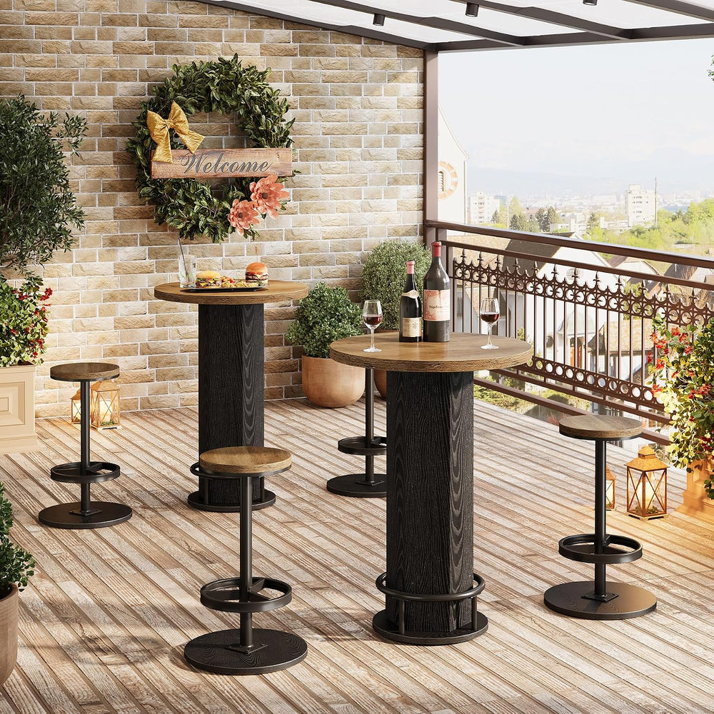 Tribesigns Round Bar Table with Chairs, Industrial Bistro Sets with 2 barstoo...