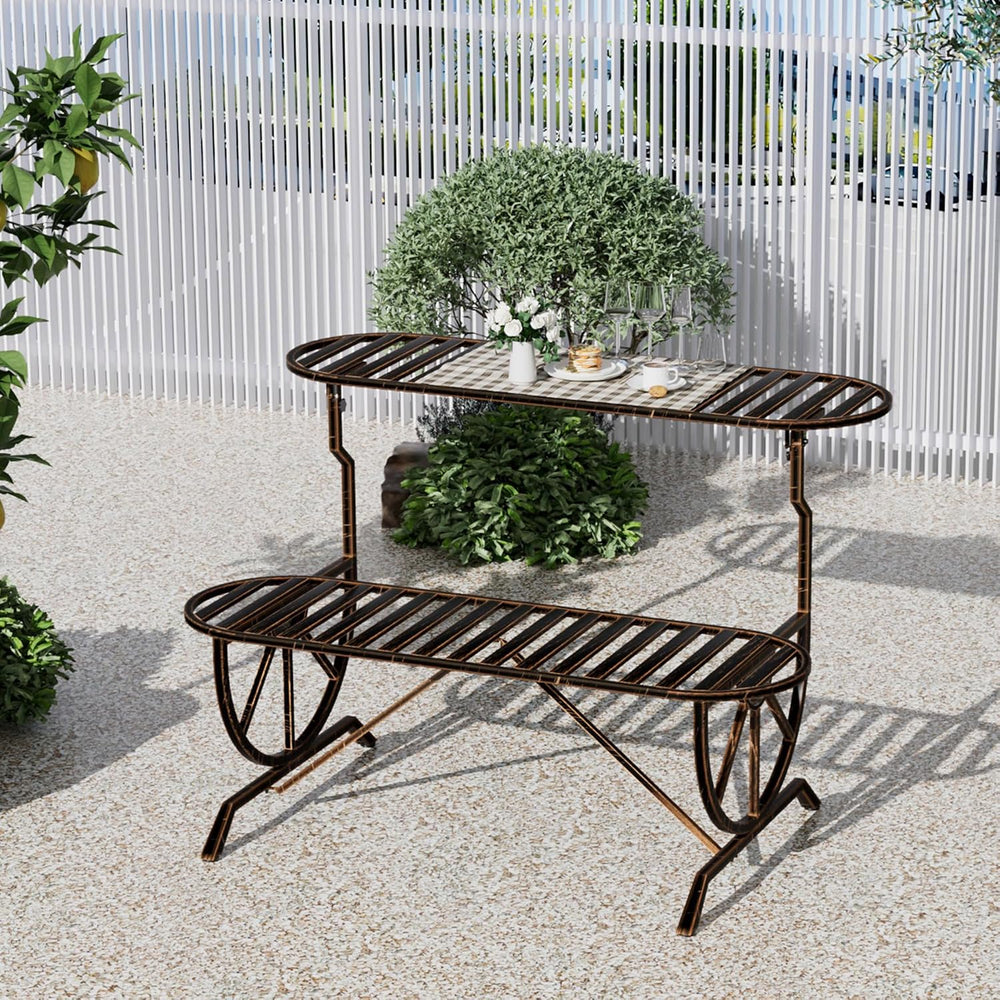 Outdoor Convertible Bench, Patio Garden Bench with Wagon Wheel Arms, Cast Iro...
