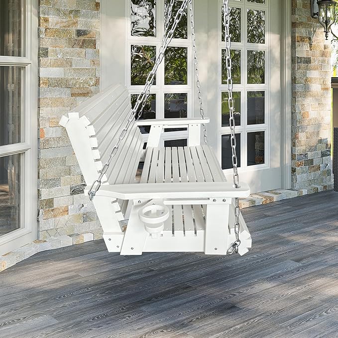 HDPE Porch Swing with 18/8 Stainless Steel Bolts, Ergonomic Design, Ultra Wea...