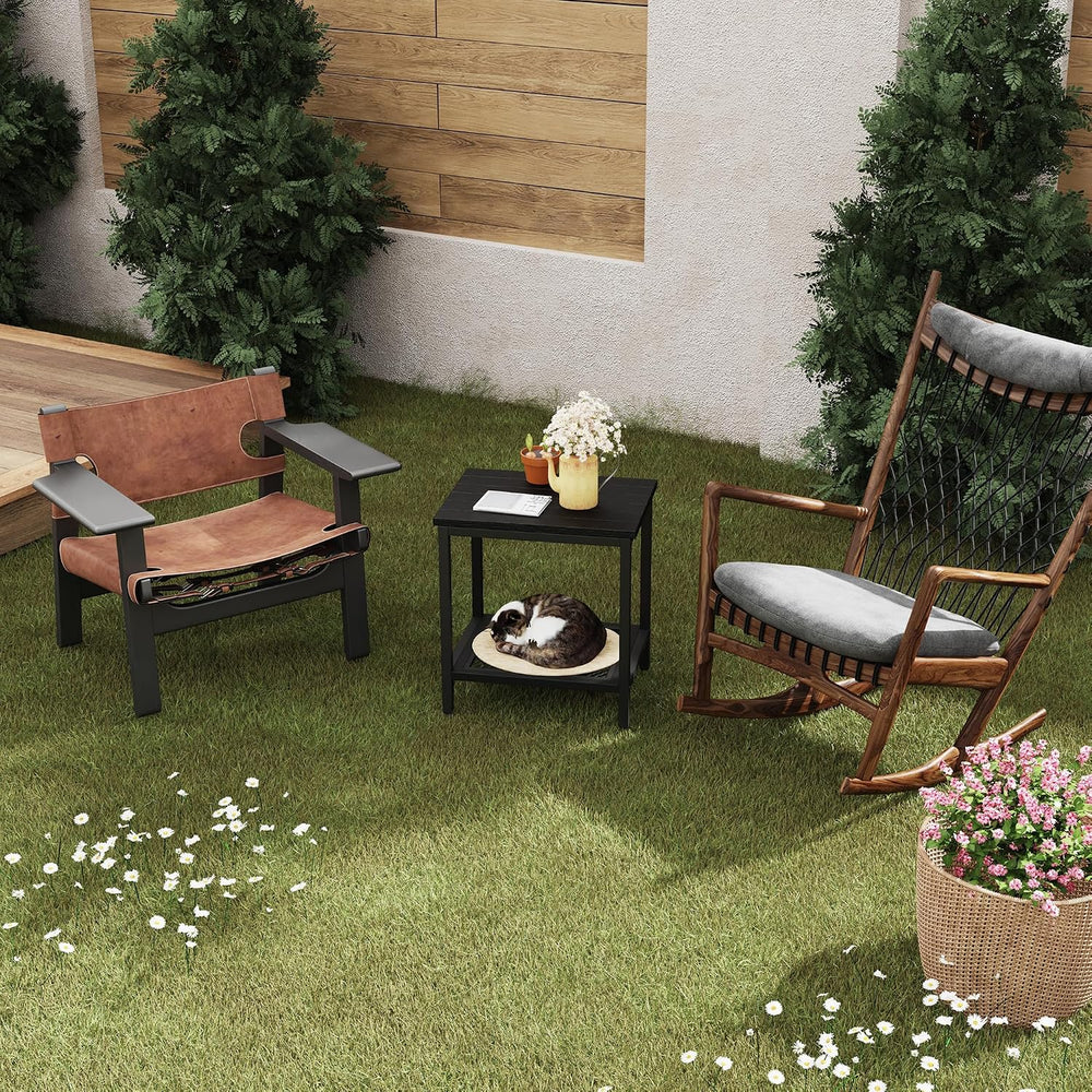 Outdoor Side Table with Storage 2-Tier Patio End Table,Black 2PC