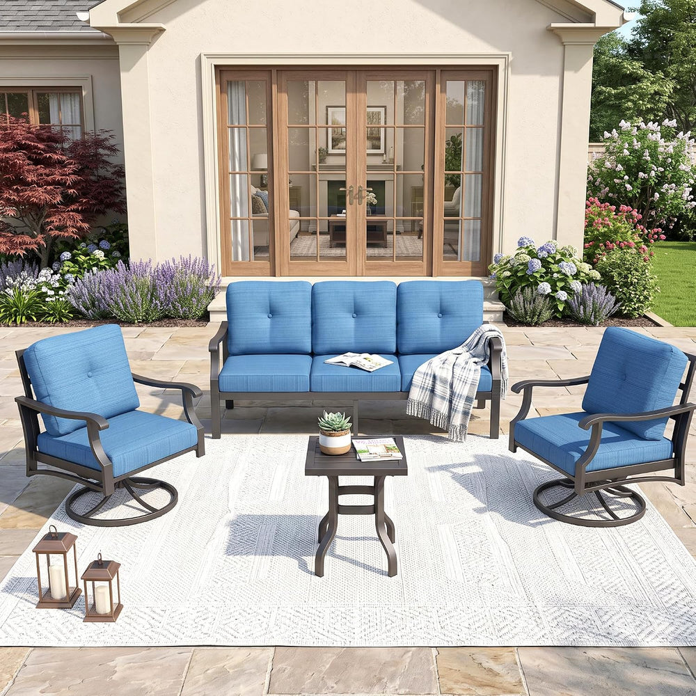 4-Piece Metal Patio Conversation Set with Rocking Swivel Seats, Blue