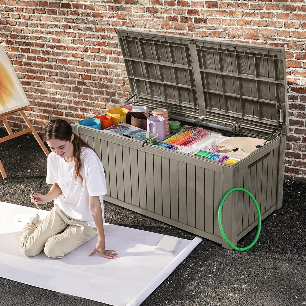DWVO 180 Gallon XL Deck Box with Divider & Lockable Lid, Waterproof Resin...