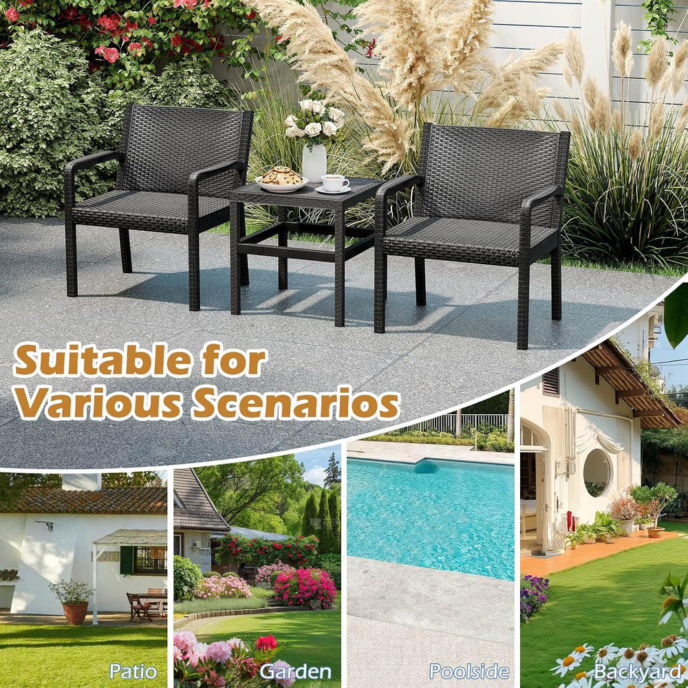 COSTWAY 3 Piece Patio Furniture Set, Outdoor PP Rattan Wicker Furniture Set