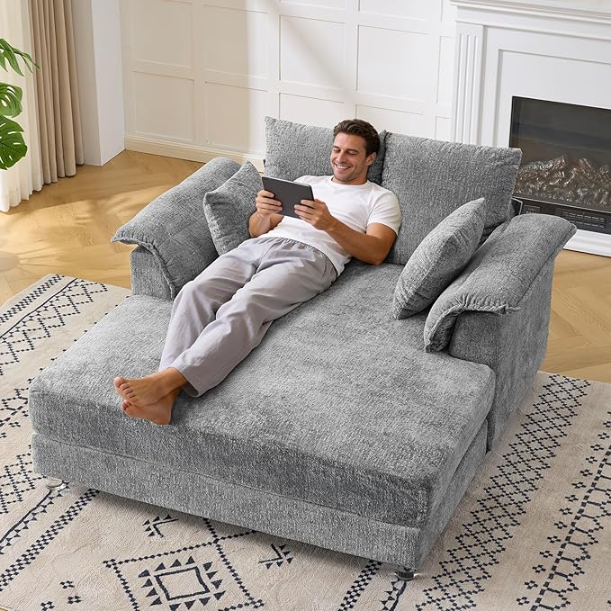 VINGLI Modern Floating Chaise Lounge Chair with Acrylic Legs, Upholstered Cus...