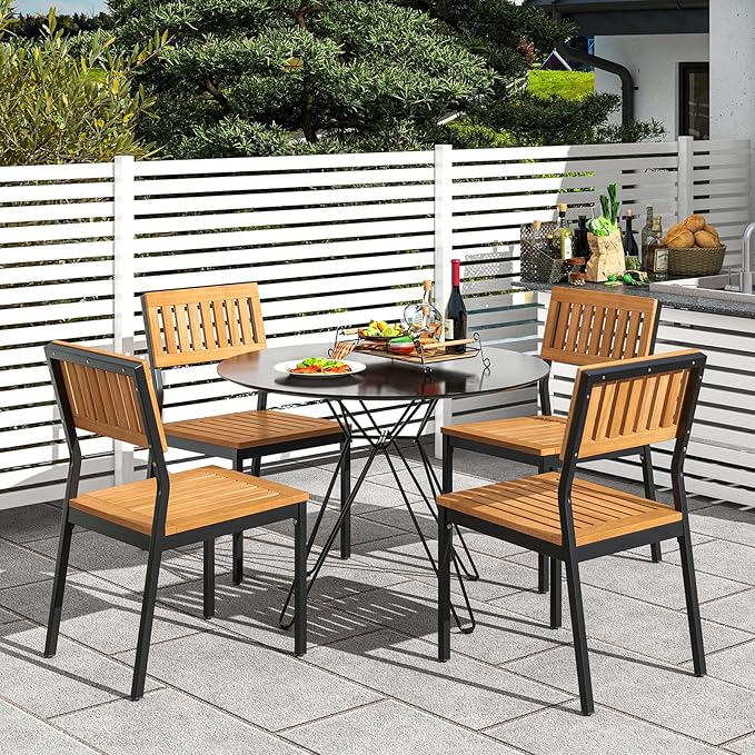 Tangkula 6 Pieces Outdoor Acacia Wood Dining Set, Patio Table and Chairs Set ...