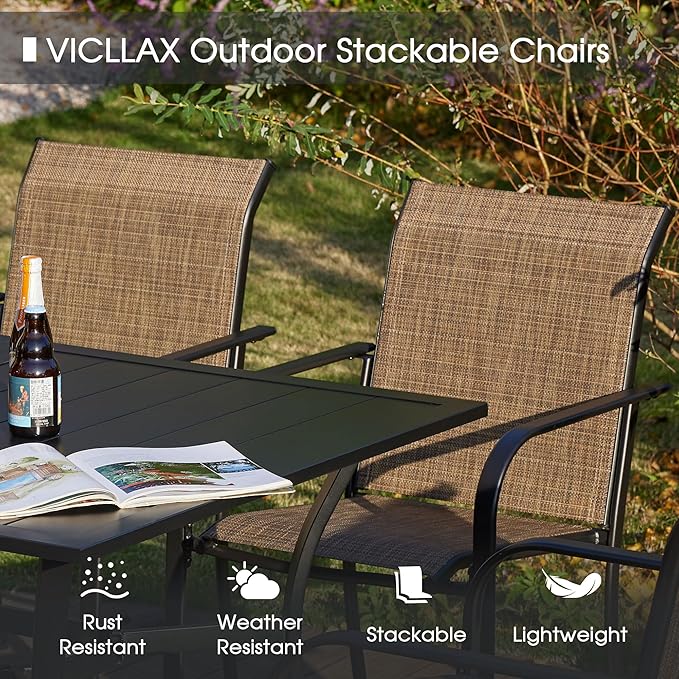 VICLLAX Patio Dining Set for 6, All Weather Metal Outdoor Furniture Set Inclu...
