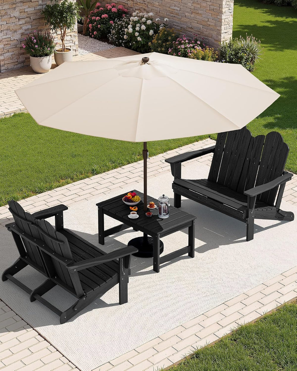 SERWALL Folding Adirondack Bench, HDPE Outdoor Bench, 660lbs Cap, Black