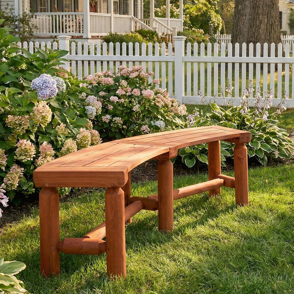 Outdoor Curved Backless Porch Bench, Cedar/Fir Wood Fire Pit Bench, Brown