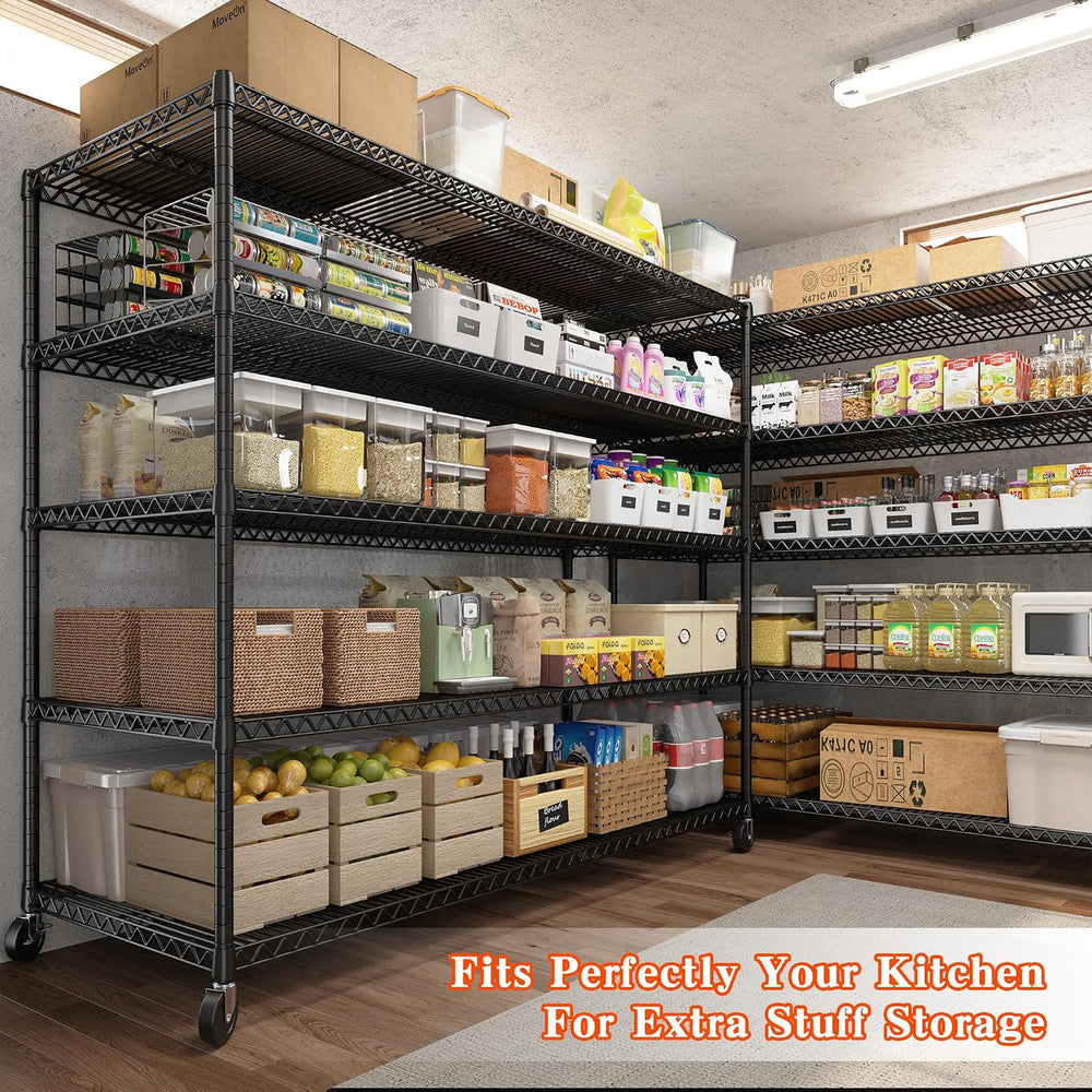 REIBII 5-Tier Heavy Duty Shelving with Wheels, 3200LBS Storage Rack