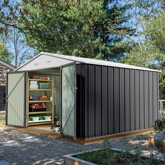Devoko 10 x 10 FT Outdoor Storage Shed, Metal Garden Sheds & Outdoor Stor...