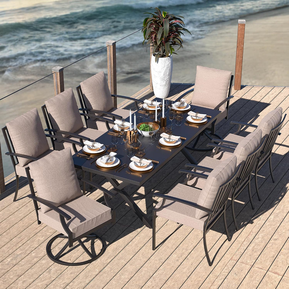 9 Piece Patio Table and Chairs Set for 8 with Umbrella Hole