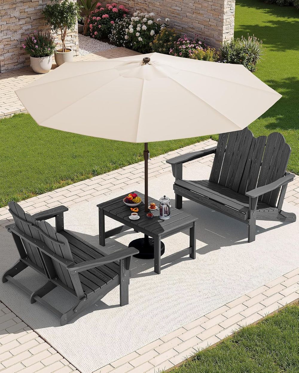 SERWALL Folding Adirondack Bench, HDPE All-Weather, 660lbs Cap, Grey