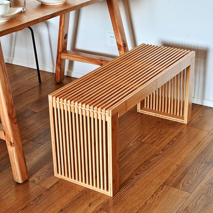 Bamboo Dining Bench, 35 inch Farmhouse Decor Indoor Kitchen Table Bench, Entr...