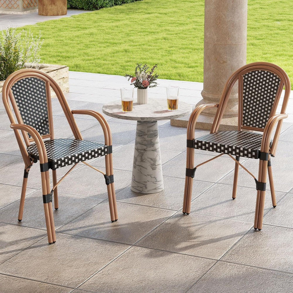 Tangkula Wicker Patio French Bistro Dining Chairs Set of 2