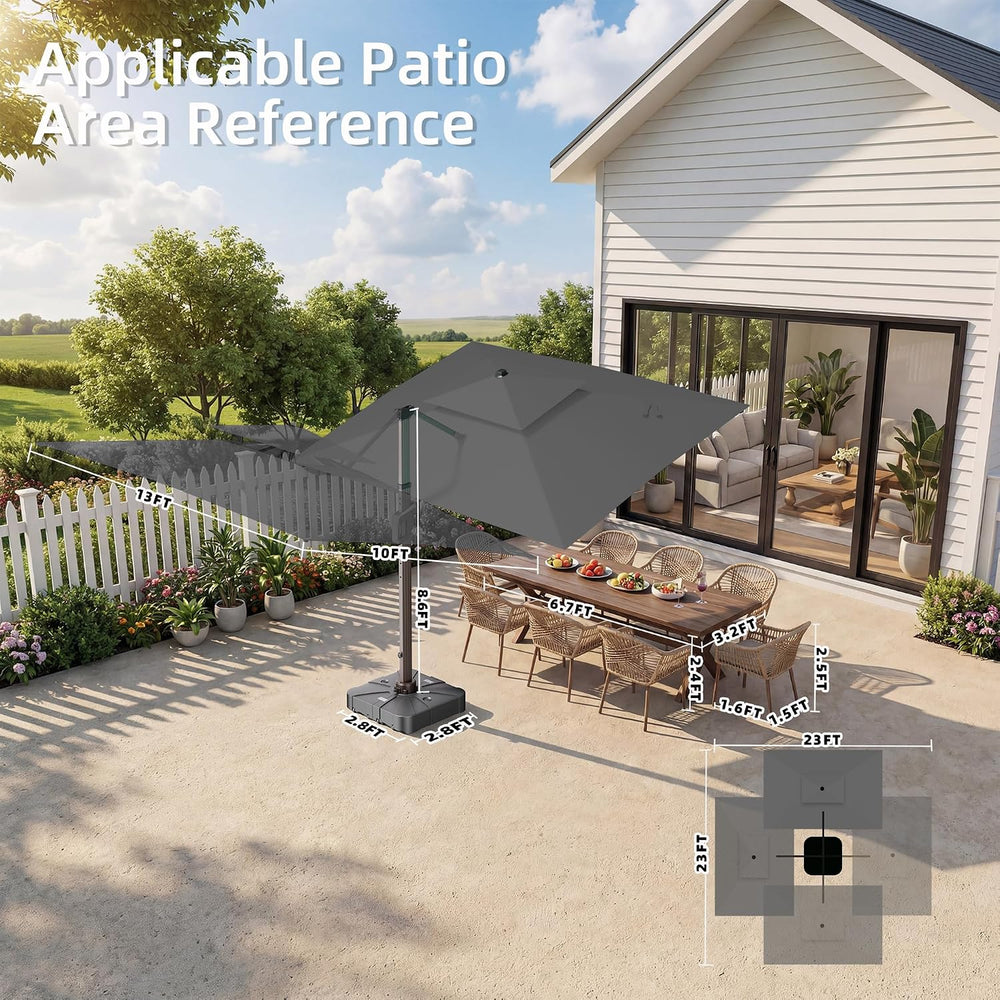 Deconk 10' X 13' Patio Cantilever Outdoor Umbrella with Base and LED ...