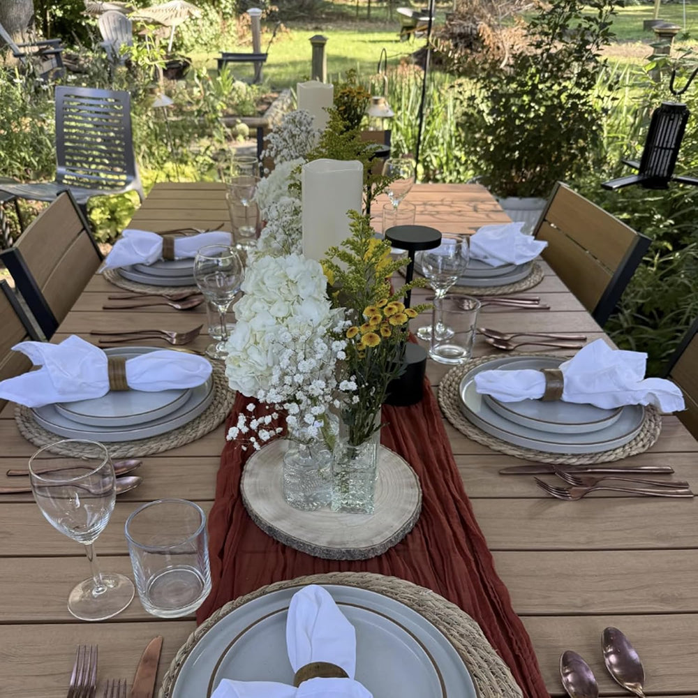 83" Patio Outdoor Dining Table for 8 Person with Wood-Grain Top