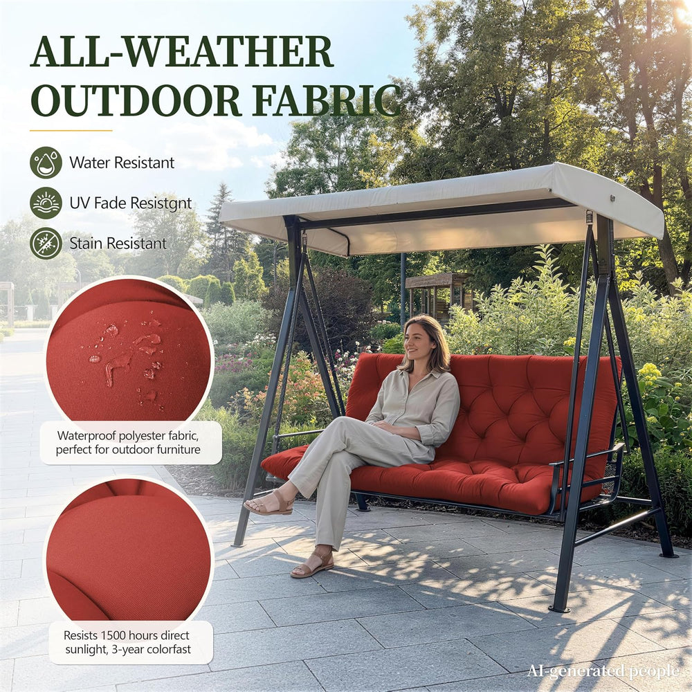 Porch Swing Cushion with Backrest, Waterproof, 60x40x5 in, Terra Red