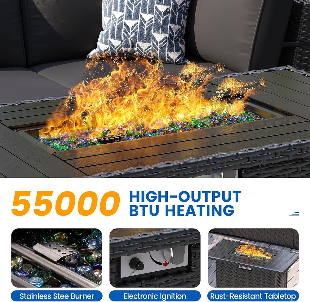 5 Piece Aluminum Patio Furniture Set with 44" Fire Pit Table