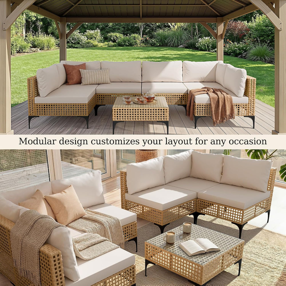 Devoko Patio Furniture Set,7 Pieces Outdoor Wicker Sectional Couch