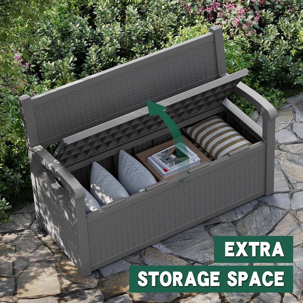 80 Gallon Outdoor Storage Bench, Resin Outside Storage Box with Armrest, Lock...