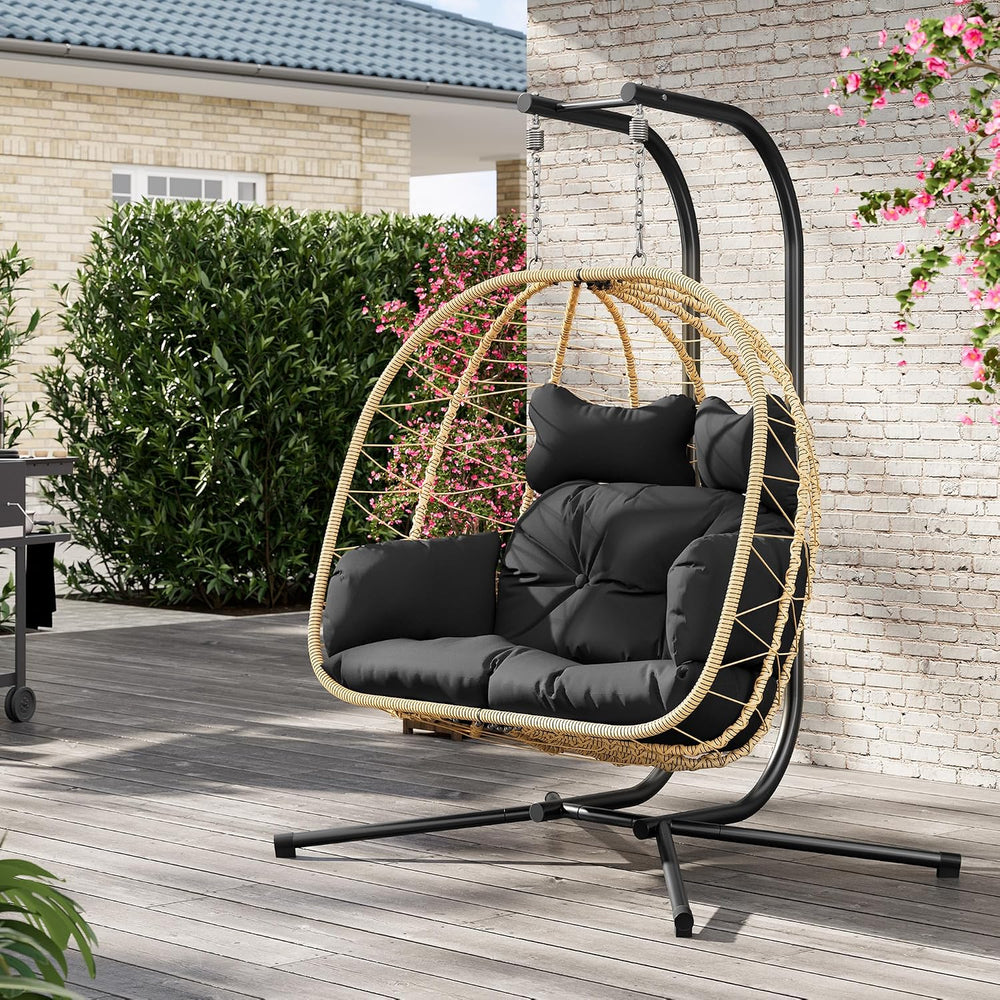 Bifanuo Double Hanging Egg Chair with Stand, Outdoor Indoor Swing Chair with ...