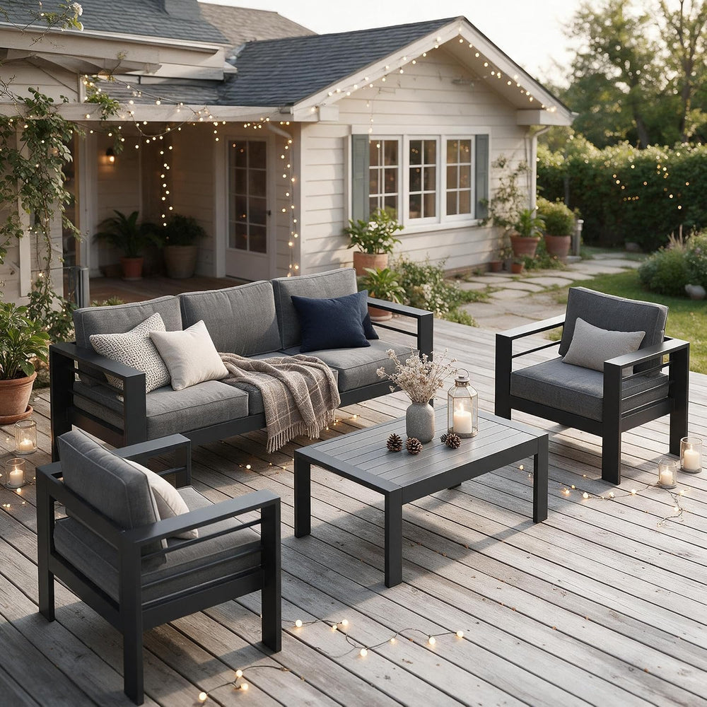 Patio Furniture Set, Aluminum Outside Furniture, Sofa with 10" Back Cushion