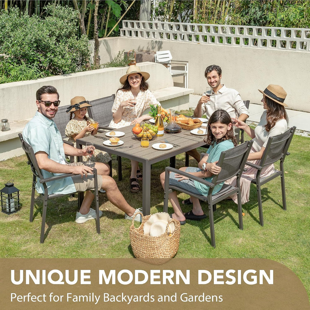 Devoko Patio Dining Set 7 Pieces Metal Outdoor Furniture (Grey)