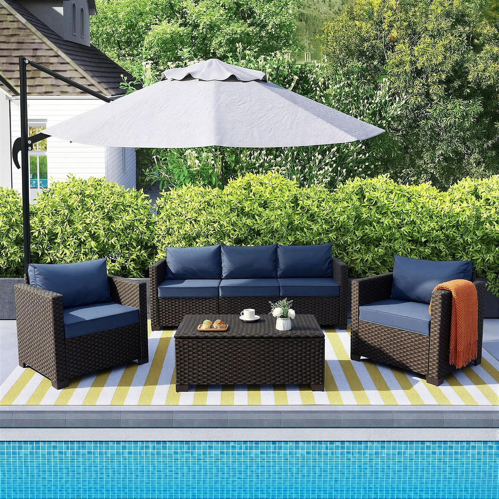 Rattan Star 4 Piece Patio Furniture Set 45In Fire Pit Table Outdoor Furniture...