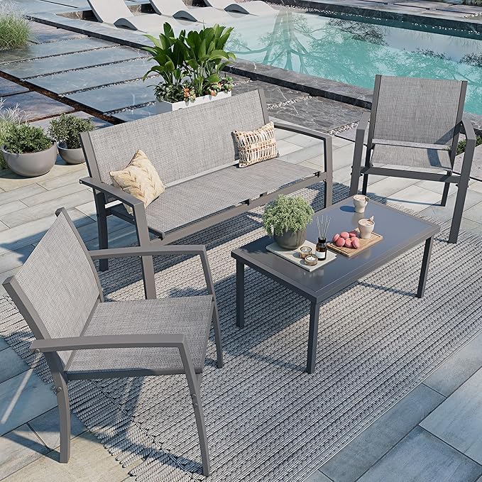 Shintenchi 4 Pieces Patio Furniture Set All Weather Textile Fabric Outdoor Co...