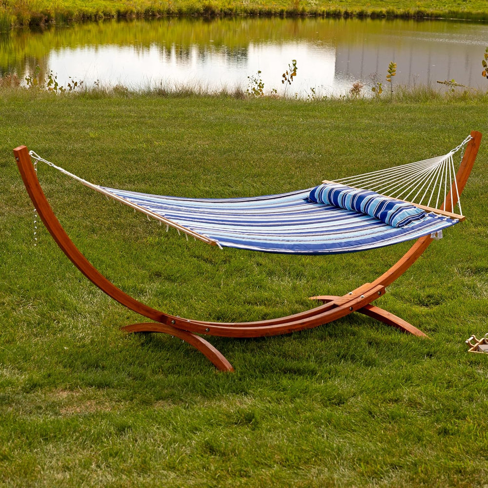 Sunnydaze Curved Wooden Hammock Stand for Outside, Heavy Duty, Large