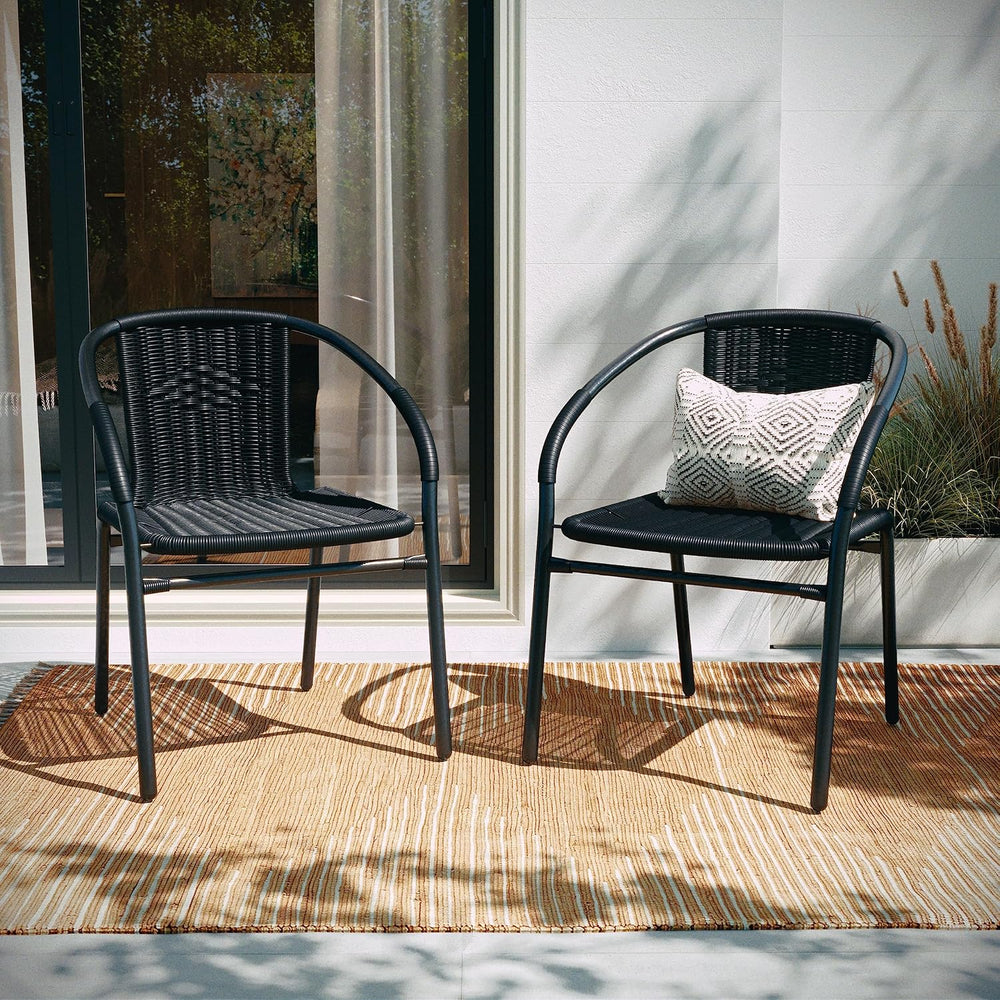 Flash Furniture Lila Modern Rattan Indoor/Outdoor Stackable Dining Chairs, St...