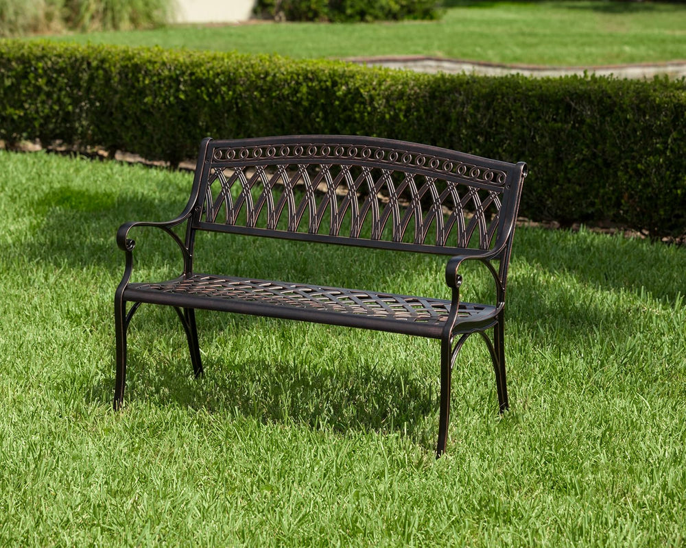 Patio Sense Simone Cast Aluminum Patio Bench, One Size, Antique Bronze Finish