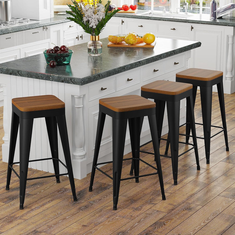 Bar Stools Set of 4 Metal Bar Stool Counter Height Bar Stools Black, Modern 2...