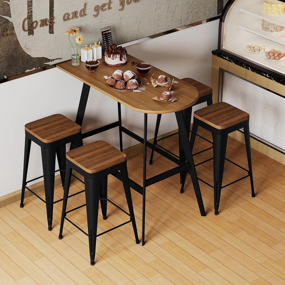 Bar Stools Set of 4 Metal Bar Stool Counter Height Bar Stools Black, Modern 2...