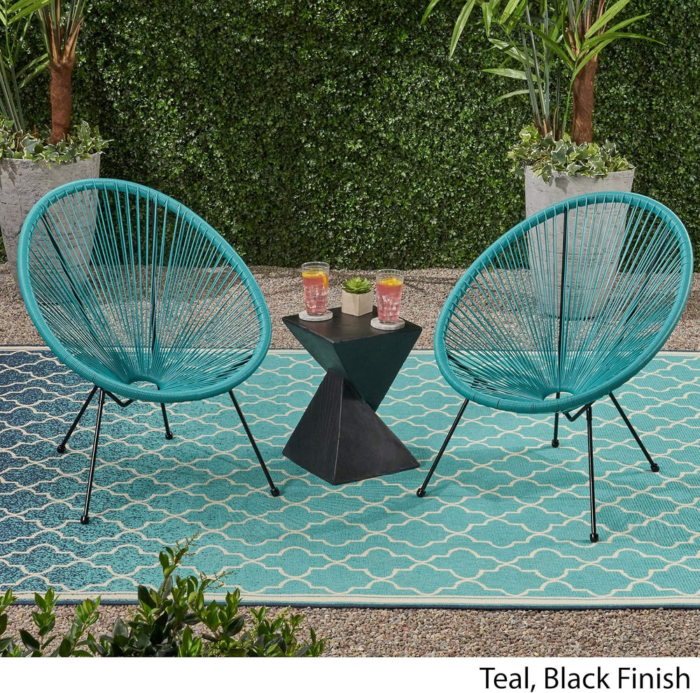 GDFStudio Noble House Anson Outdoor Hammock Weave Chair in Teal and Black (Se...