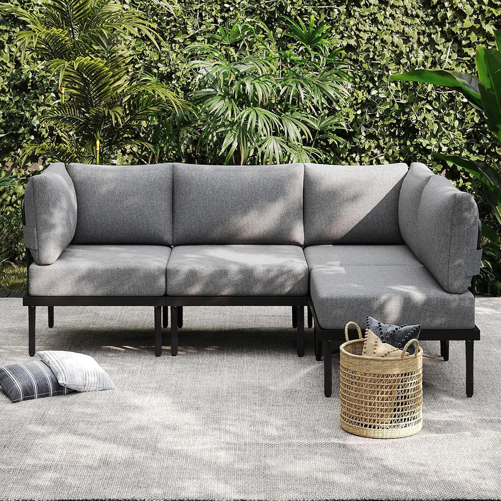 Sundale Outdoor Metal Patio Furniture Set, Modern Outdoor Sectional Sofa