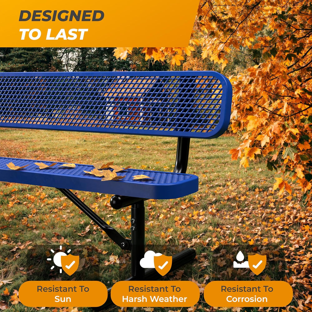 Heavy-Duty Outdoor Metal Bench, Adjustable Seat Height