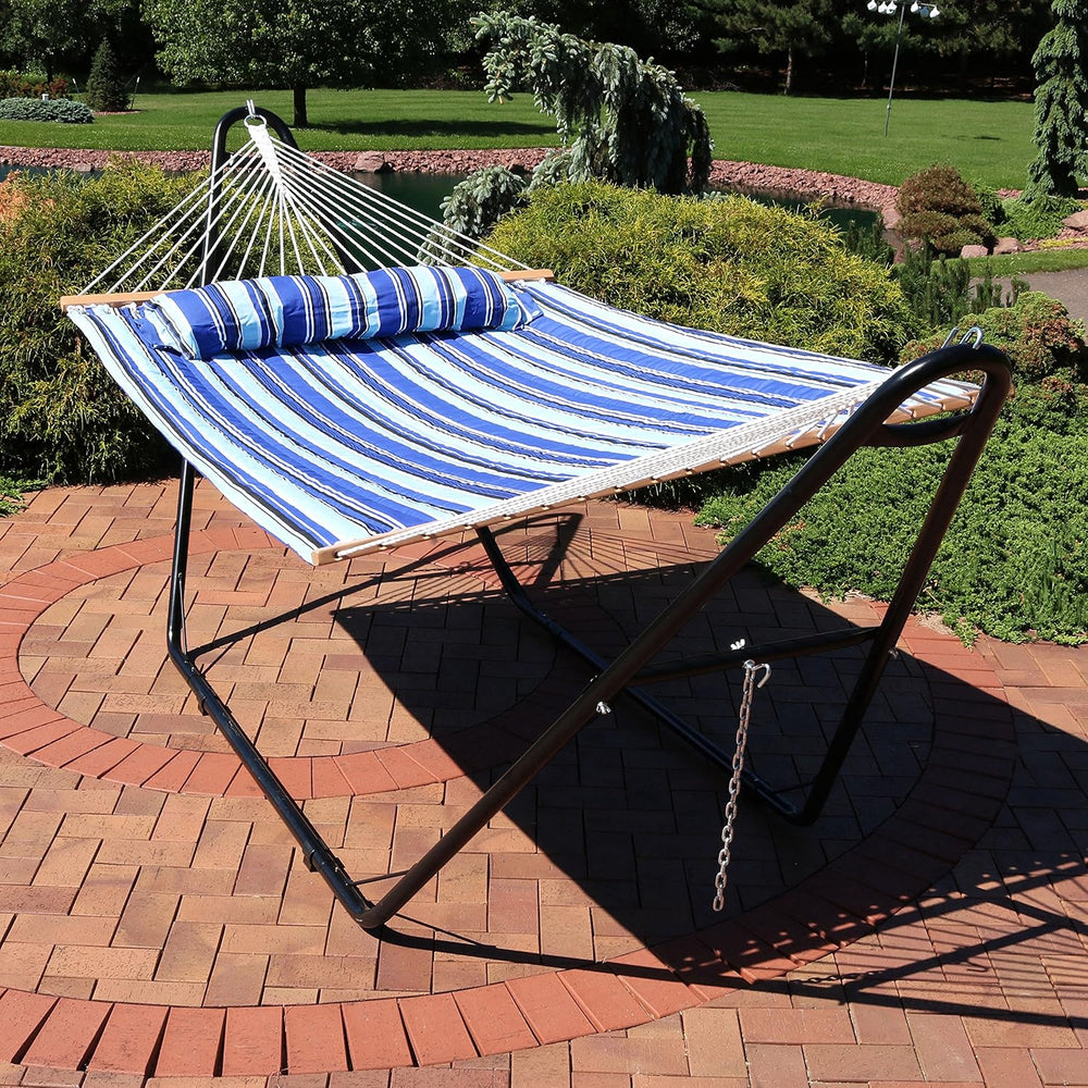 Sunnydaze Quilted Double Hammock with Stand for Outside, Catalina Beach