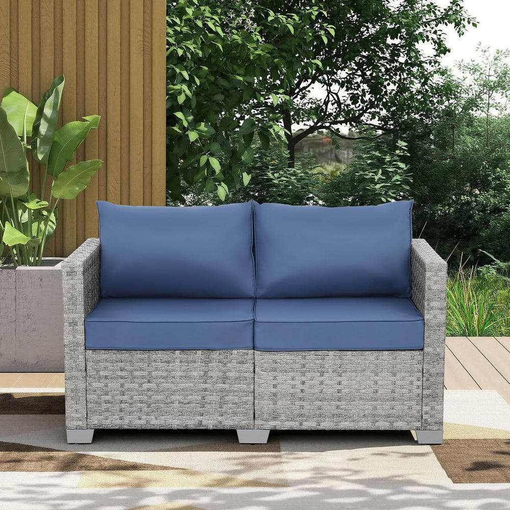 WAROOM Outdoor Patio Loveseat Wicker Small Couch 2-Seater Rattan Sofa Balcony...