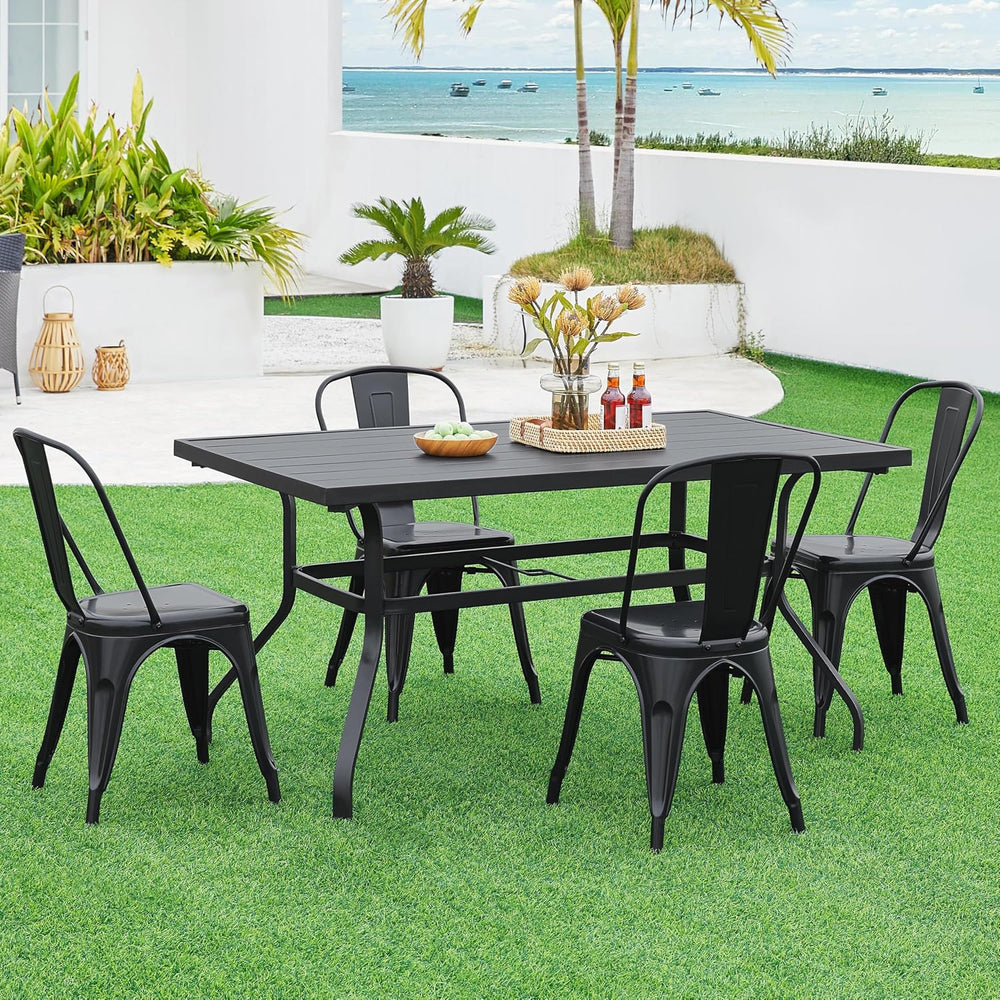 Yaheetech Metal Dining Chairs Set of 4, Stackable Outdoor Chairs, Black